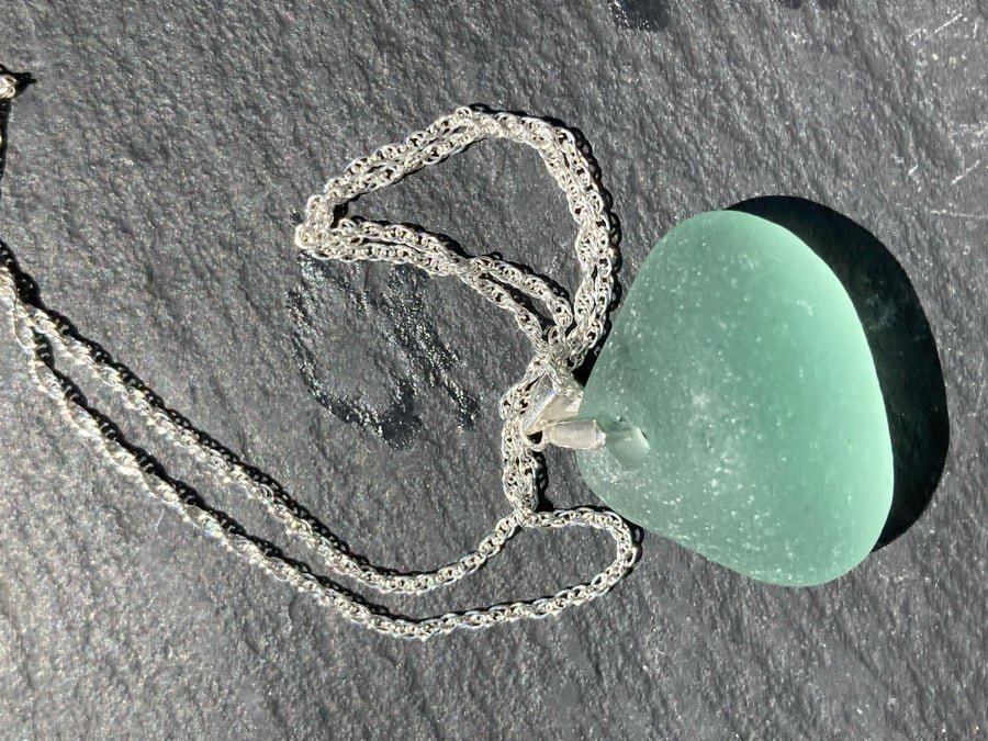 Sterling silver chain and blue-green seaglass pendant