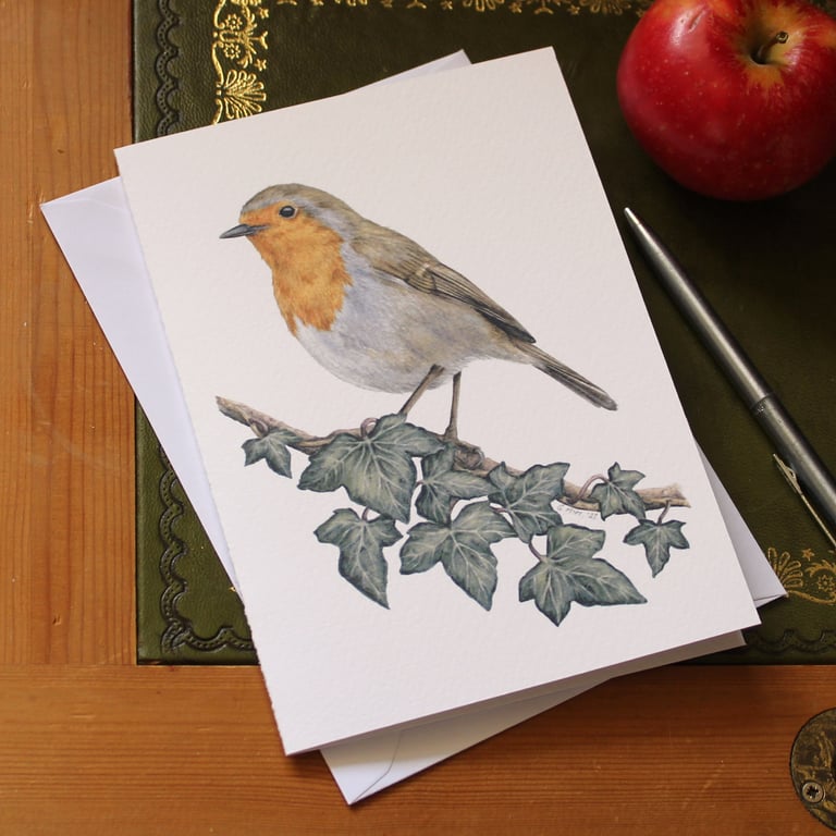 Robin Greetings Card - 5x7" blank, for birthday, anniversary or Christmas