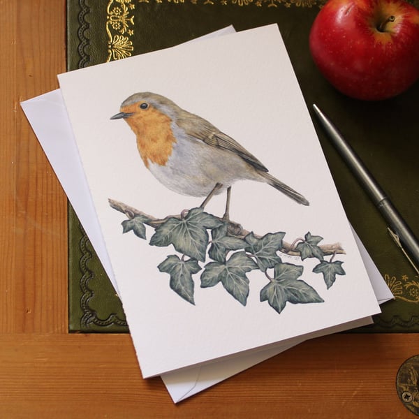 Robin Greetings Card - 5x7" blank, for birthday, anniversary or Christmas