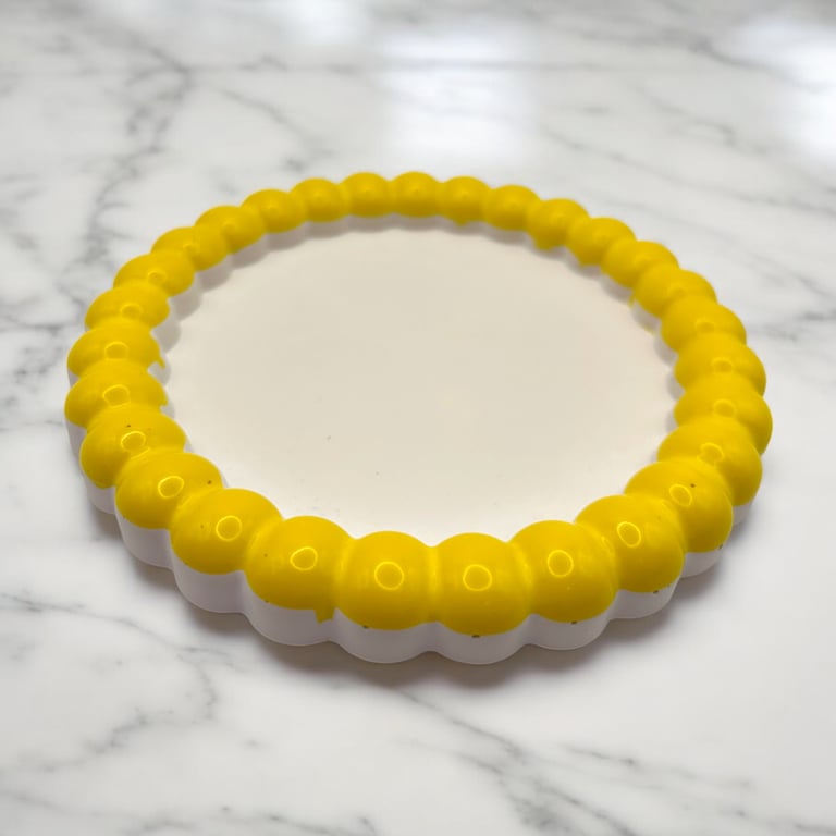 Round Yellow and White Decorative Tray With Raised Bubble Split Colour Design