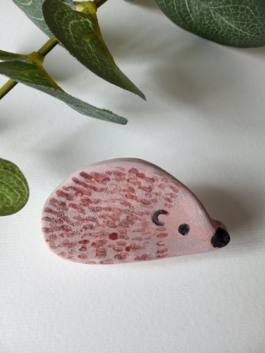 Ceramic hedgehog brooch