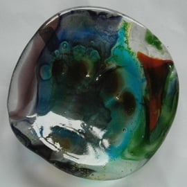 Unique small pot melt fused glass trinket dish