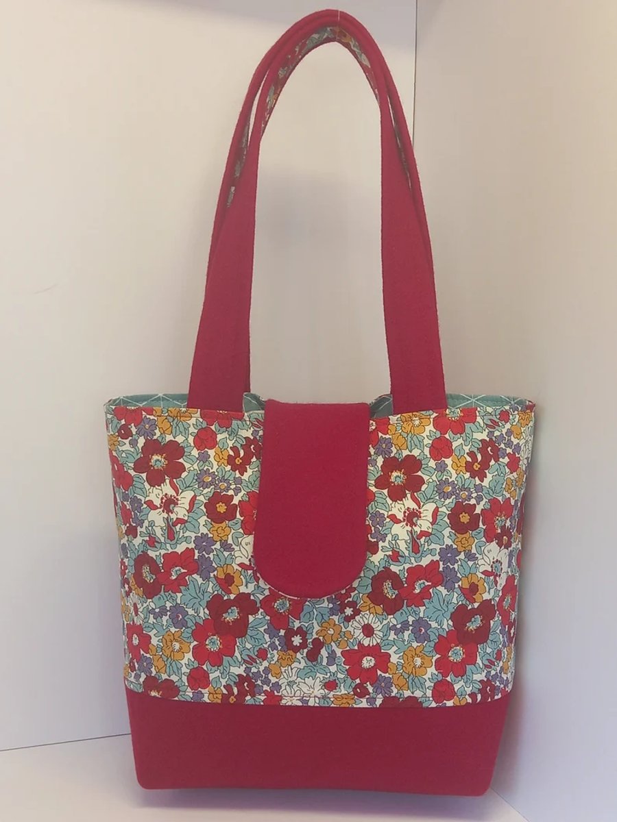 Bag making sewing kit-Liberty Cosmos jewel and red wool