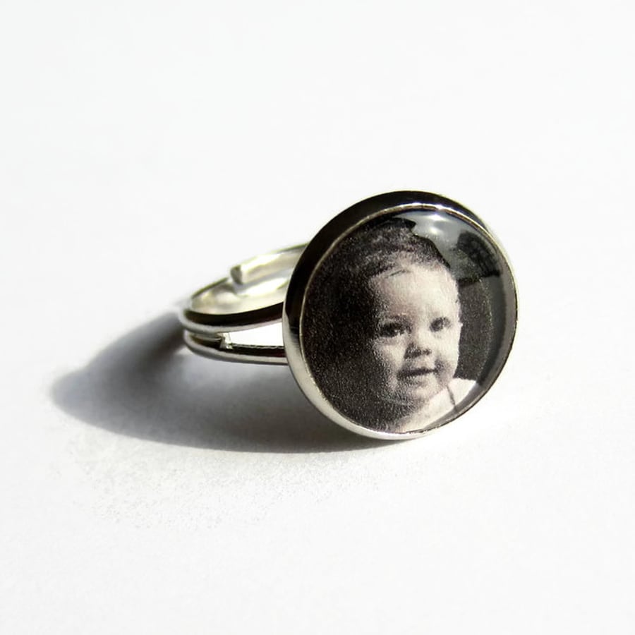 Custom Photo Ring, Personalised Ring, Gift for Mother, Adjustable