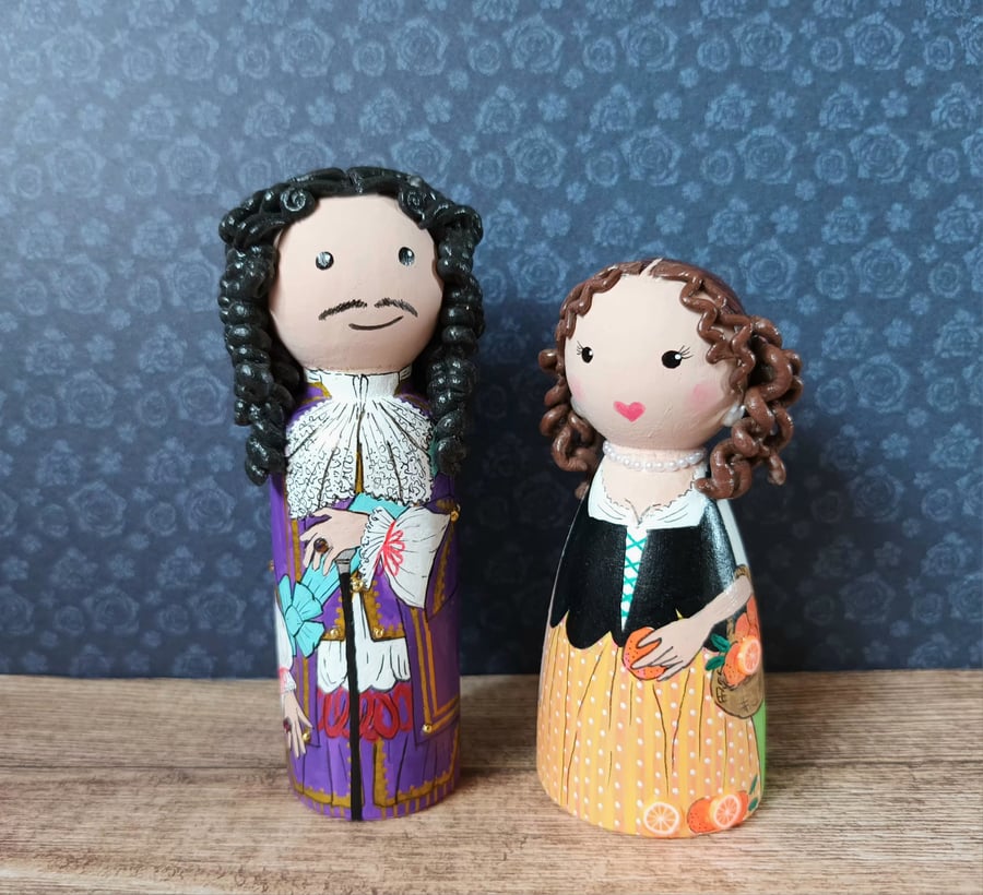 King Charles II and Nell Gwynn peg dolls. 