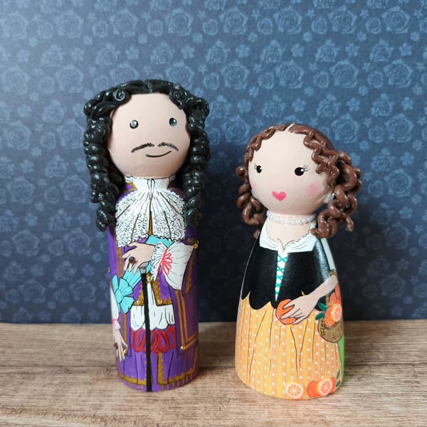 King Charles II and Nell Gwynn peg dolls. 