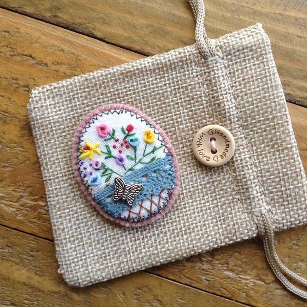 Repurposed embroidery felt brooch badge
