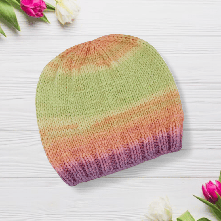 Hand Knitted Baby Hat for Girls, Pastel Stripes, Newborn Essential, Winter 