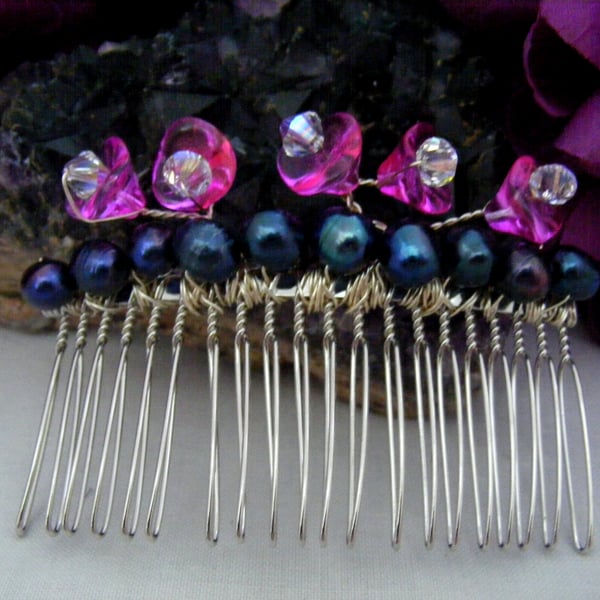 Navy and Fuchsia Hair Comb