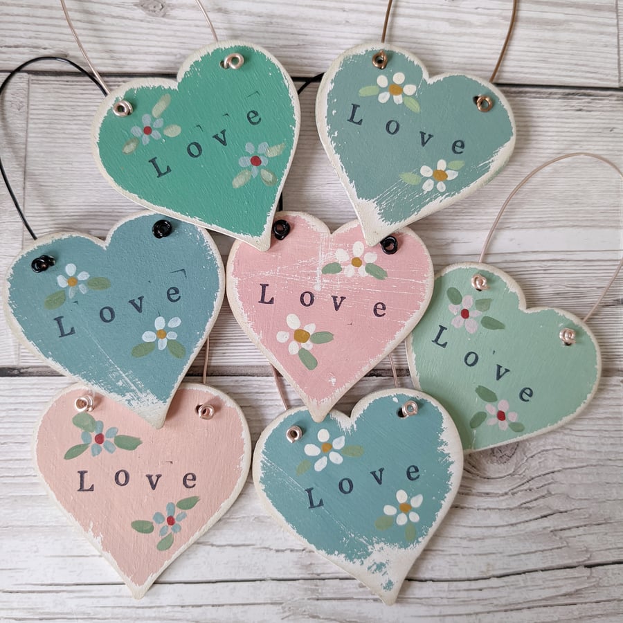 Hand Painted Wooden Heart Hanging Decoration 'Love'