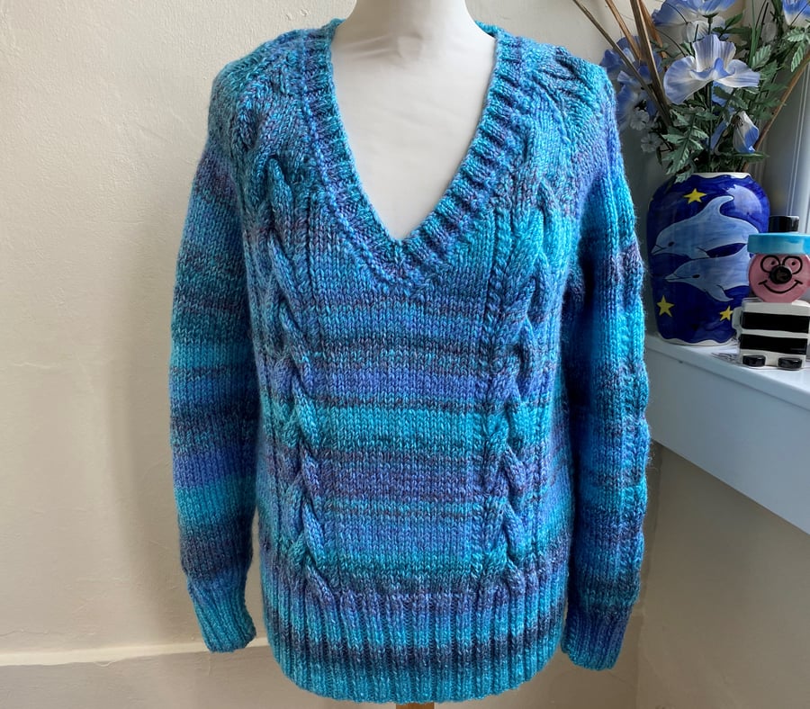 Seablush Hand Knitted Aran Cable Sweater