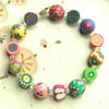 Bright Polymer Clay Flower and Fruit Bead Bracelet 