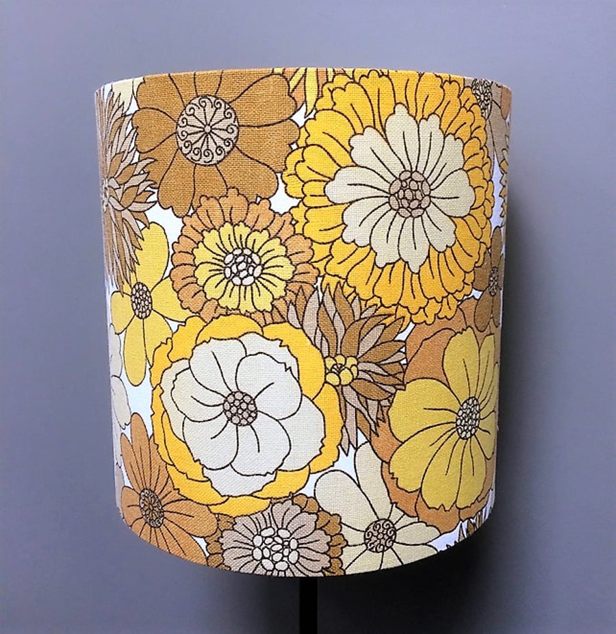 Flower Power 70s RETRO Sunshine Yellow Vintage Fabric Lampshade - Custom Made