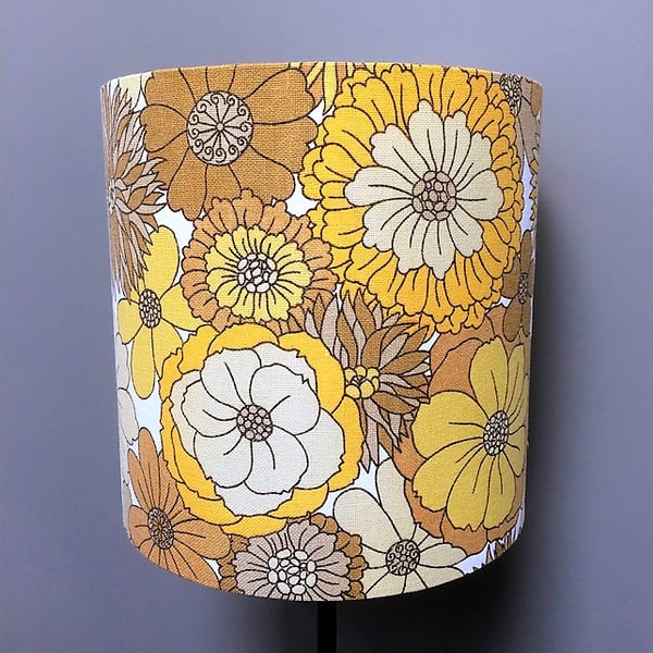 Flower Power 70s RETRO Sunshine Yellow Vintage Fabric Lampshade - Custom Made