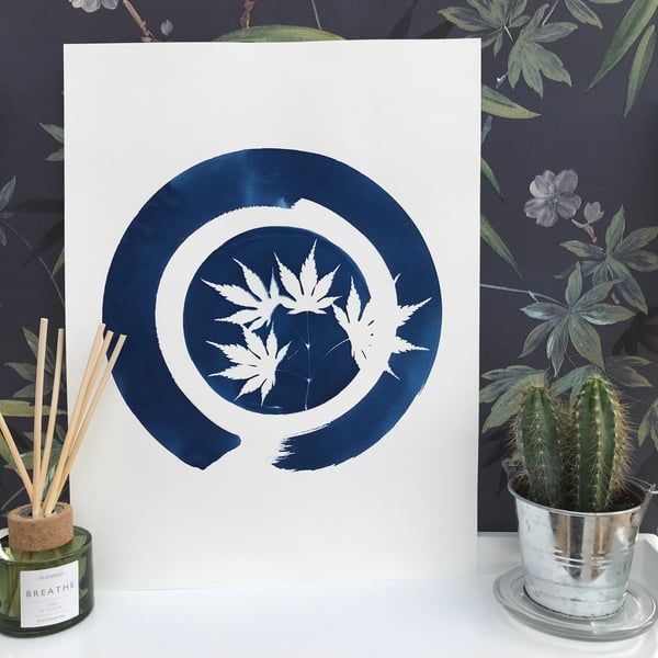 Botanical Original Art- Acer meets Enso in Cyanotype Art