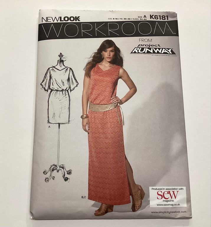 Sewing pattern, uncut, New Look, work room,  k6181 dress pattern, project runway