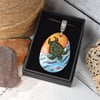 Turtle Beach. Pyrography sea turtle wooden pendant.