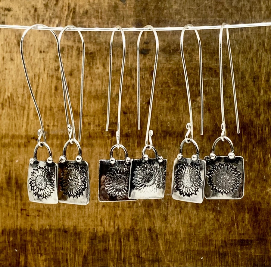 Silver clearance sunflower earrings