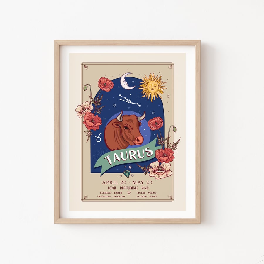 Taurus Floral Illustration Wall Art Print