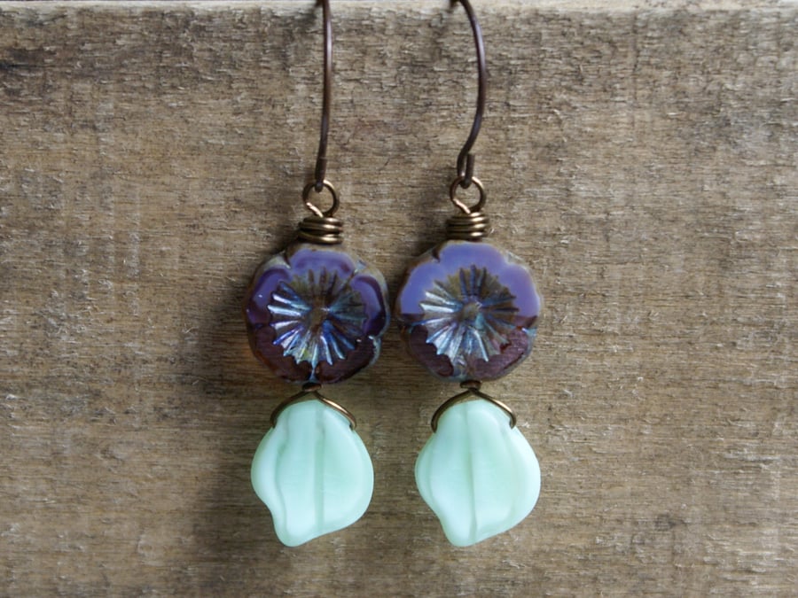 Lavender & Mint Czech Glass Earrings