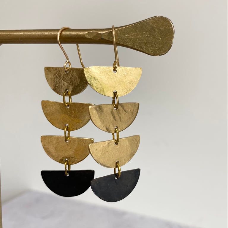 DUSK Hammered Golden Brass and Black Earrings 
