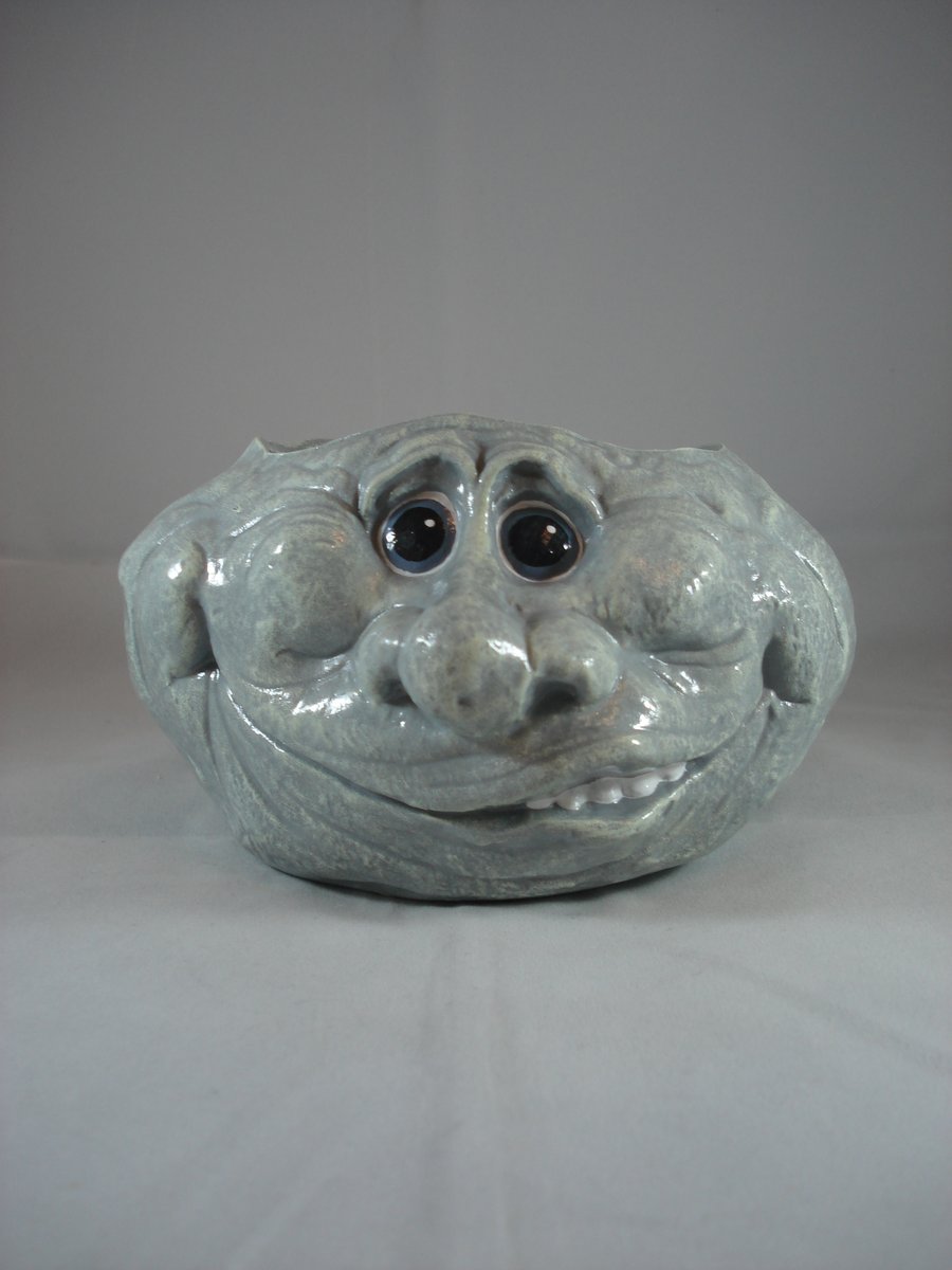 Ceramic Hand Painted Novelty Rock Stone Flower Herb Plant Pot Candle Holder.