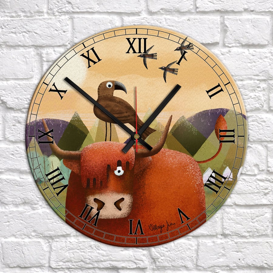 BooBoo the Highland and Bob the Buzzard - Highland Art Clock