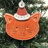 Ceramic Christmas Cat decoration with little bell (ginger)
