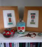 Pretty Patterned Teal Turquoise Green Red Handstitched Geometric Small Artworks - Image 4