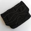  Beautiful Black Satin Clutch Bag with Silver Beading, Party, Evening, 