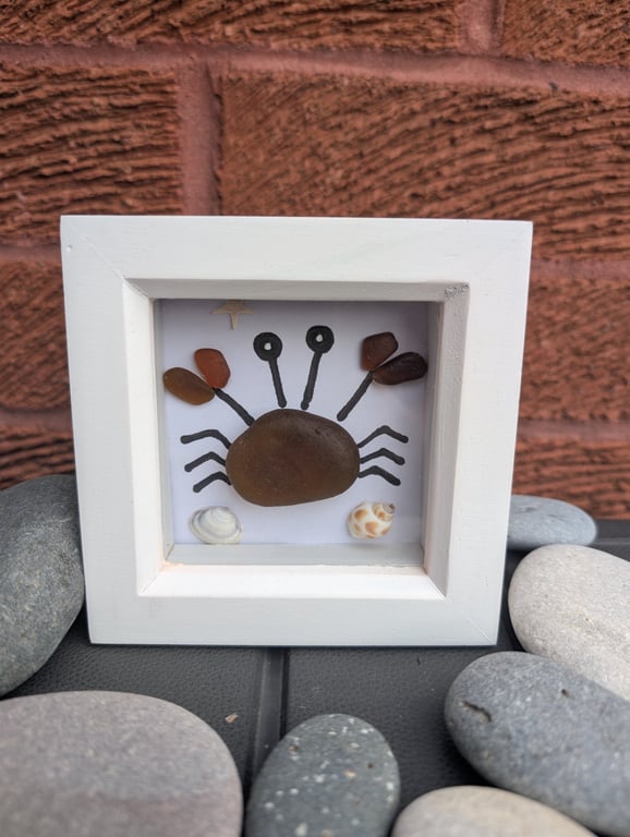 White seaglass crab box frame