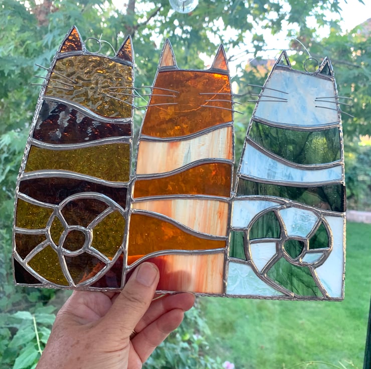 Stained Glass Cat Trio Suncatcher - Handmade Ha... - Folksy