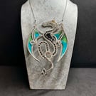 Draco handmade wire wrapped dragon pendant with Black Spinel Gemstones