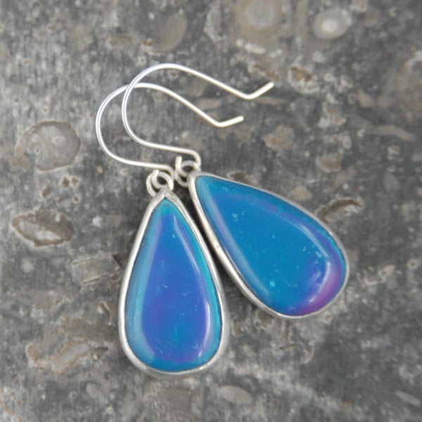 Bowlerite drop earrings - teal and purple