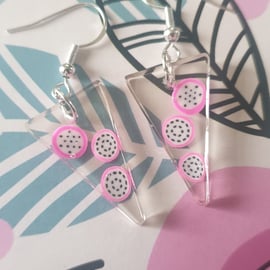 Triangle dragonfruit resin earrings