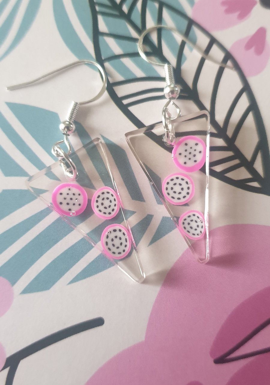 Triangle dragonfruit resin earrings