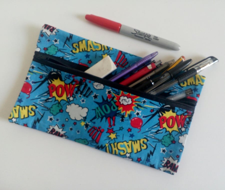 Pencil case, zipper pouch, cotton bag, back to school, drawing, teens, blue