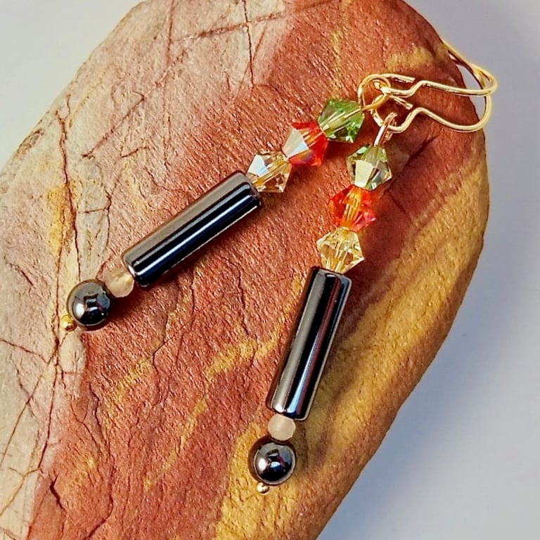 Hematite Earrings With Sparkly Swarovski Crystals - Free UK Delivery