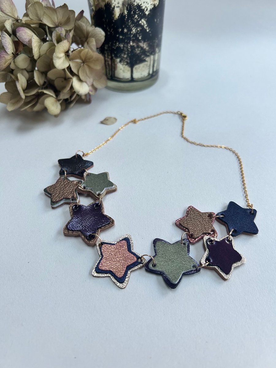 Star statement necklace made from leather