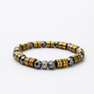 Luxury Men’s Faceted Hematite Bracelet with Gold-Tone Spacers – 8mm Beads, 19cm,