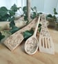 Three pyrography mistletoe wooden kitchen utensils