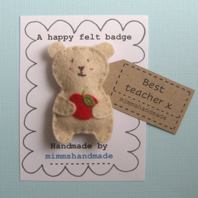 brooch, badge, pin badge, bear badge, teacher gift. personalised teacher brooch
