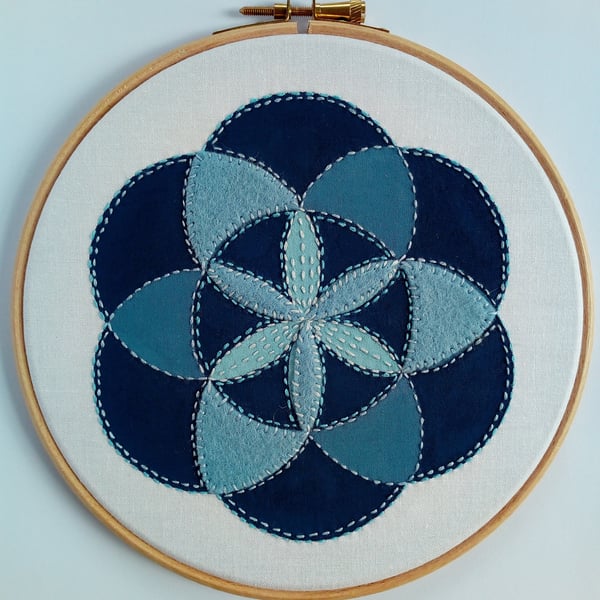Geometric Textile Hoop Art - Blue