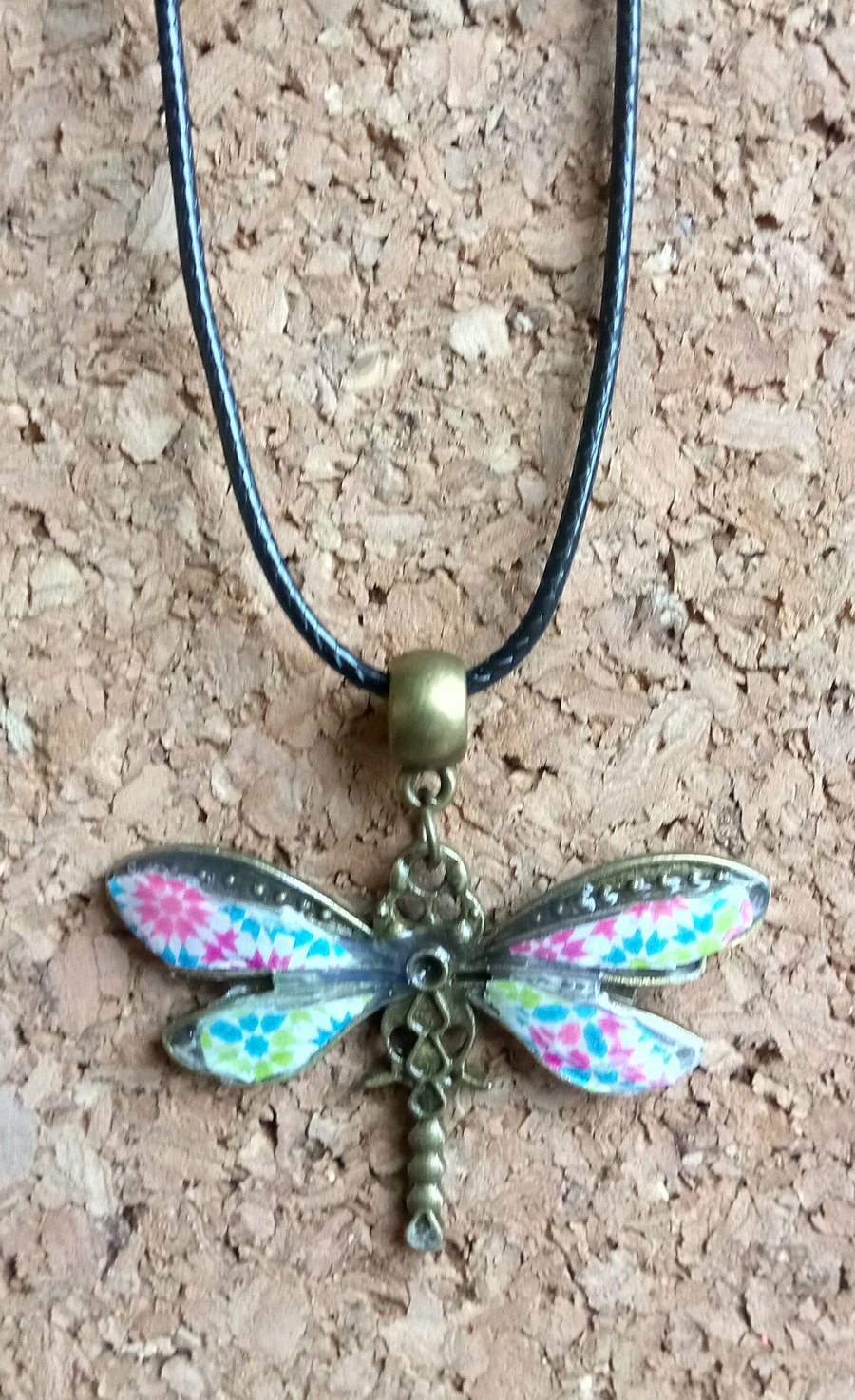 Antique Gold Decorated Dragonfly  on a Leather Necklace