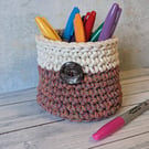 Crochet container, plant pot cover, new home gift, desk tidy, recycled