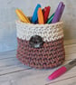 Crochet container, plant pot cover, new home gift, desk tidy, recycled