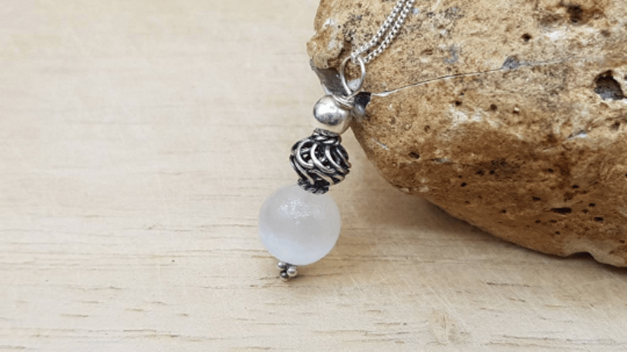 Minimalist selenite sphere pendant necklace