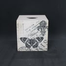 Handmade, decoupage, beige and black butterfly themed tissue box cover
