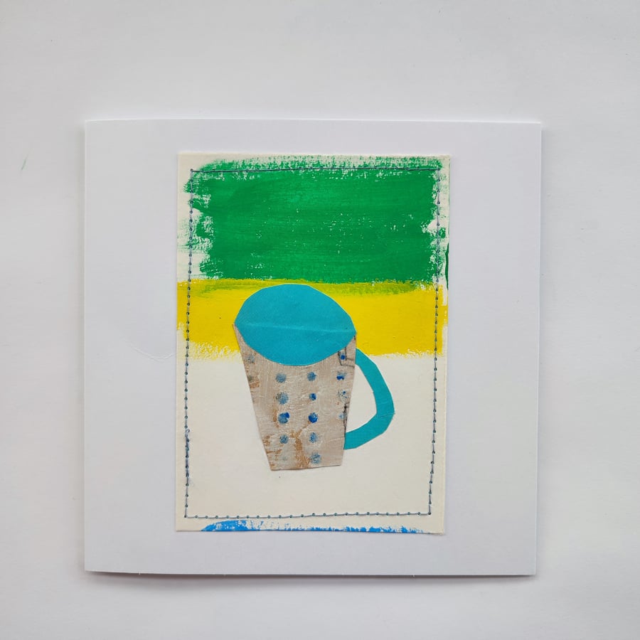 Tea cup original mixed media blank greeting card