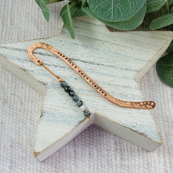 Bookmark, Forged and Stamped Copper, Snowflake Jasper and Agate
